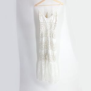 Winston White eyelet v-neck wedding getaway honeymoon dress XS